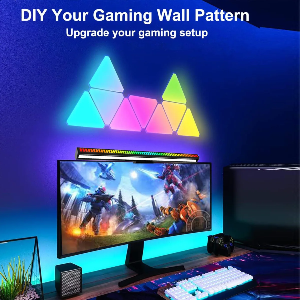 

RGB wall lamp,room decoration triangular DIY LED gaming lamp,remote control/Bluetooth APP control,music rhythm background light