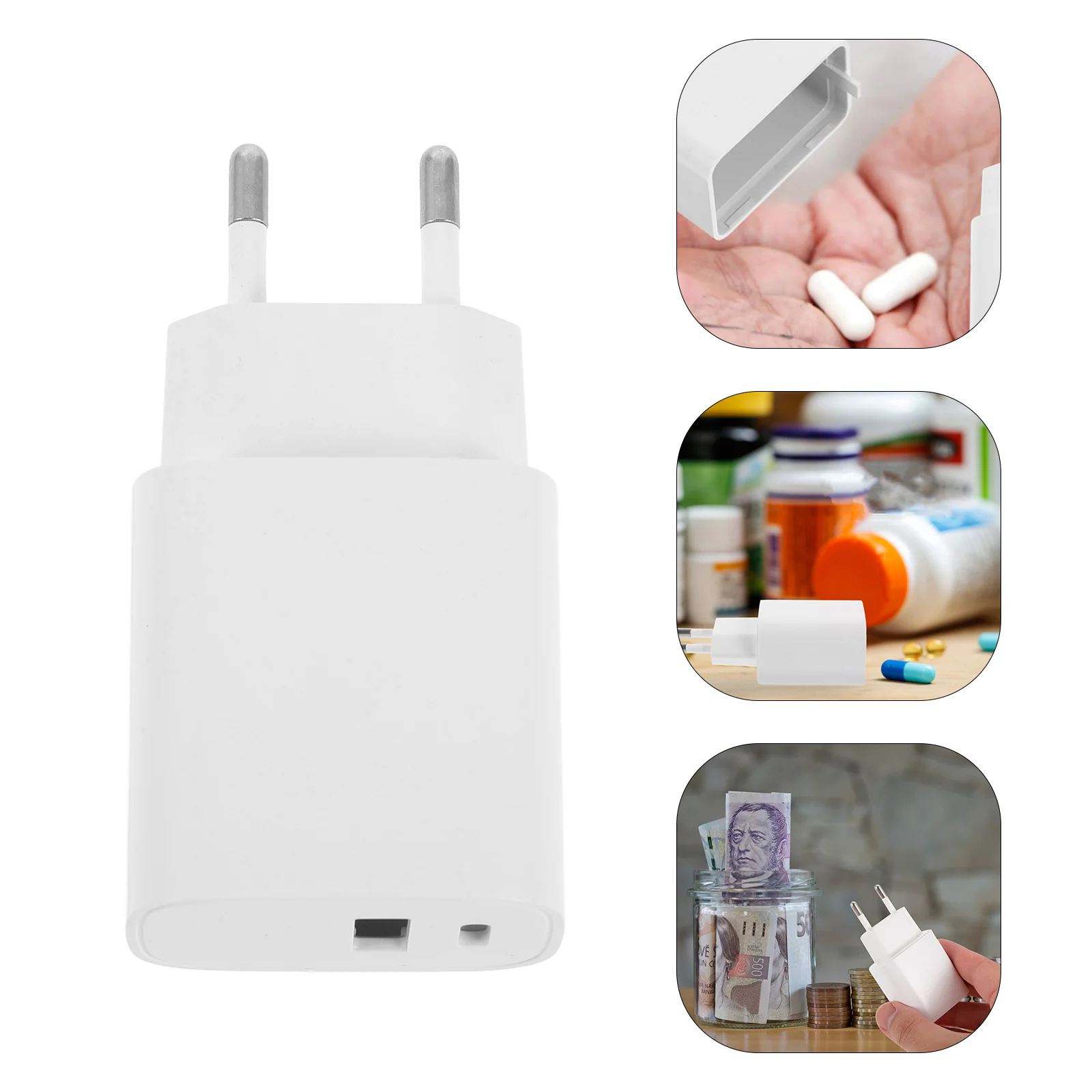 

USB Charging Plug Storage Box Travel Keychain Shaped Hidden Plastic Cost of Money Secret Container