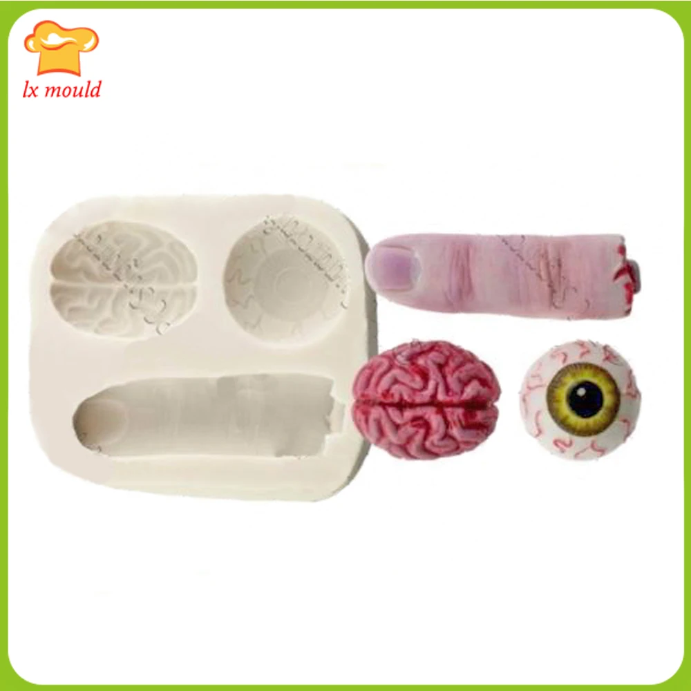 LX MOULD Halloween Silicone Fondant Mold Cake Decorating Chocolate Baking Sugarcraft Mould Zombie Brain Eyes Broken Flnger