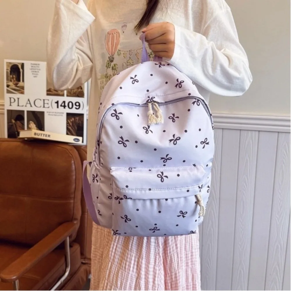 3-delige rugzakset met stippen en strik, meerdere zakken, schoolrugzak met grote capaciteit, verstelbare bandjes met lunchtas, etui