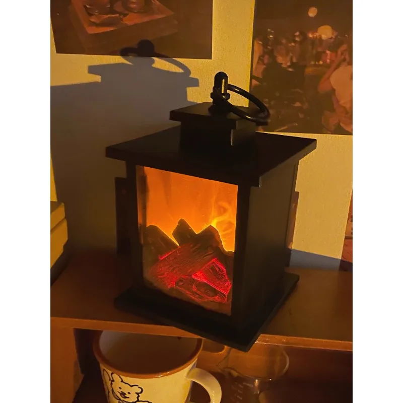 

Flame lamp ambient light night light bedroom bedside fireplace table lamp retro decorative desktop night light