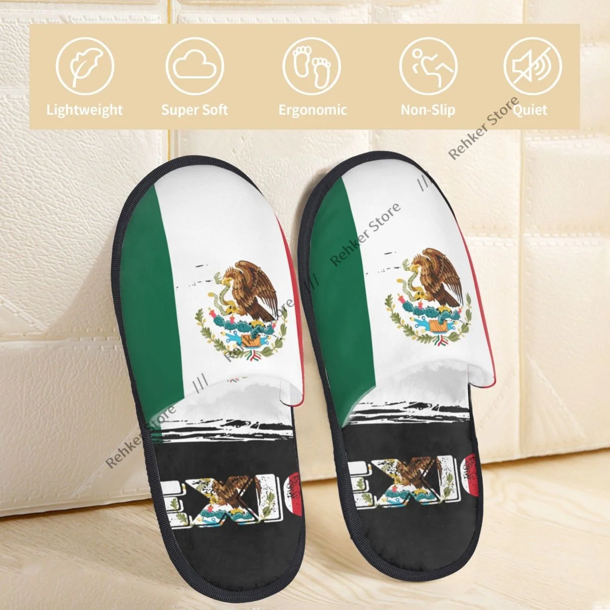 Soft Slippers Vintage Mexico Michoacan Mexican Flag Non-Slip Floor Indoor Home Furry Slippers Shoes For Bedroom