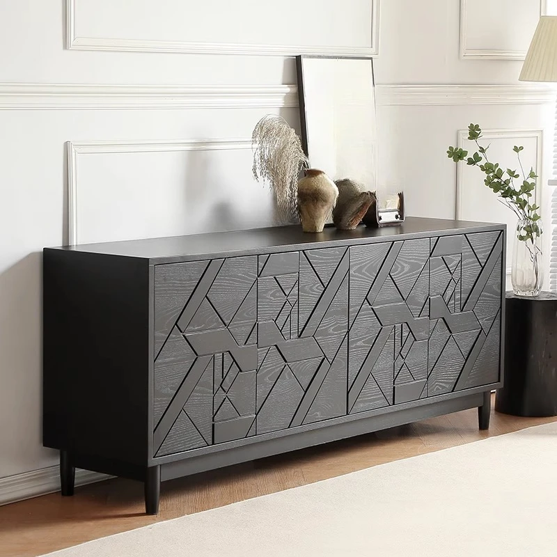 Medieval simple solid wood dining side cabinet, log living room storage cabinet tea cabinet, bedroom white wax wood c