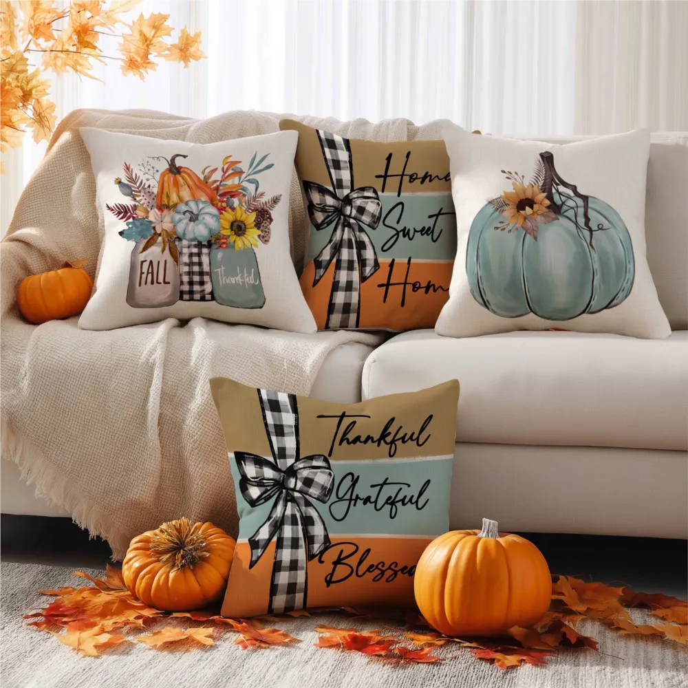 1Pc Thanksgiving Pumpkin Pattern Throw Pillow, Double-Sided Printed Design, Soft Plush Cushion with Insert, Home Decorative