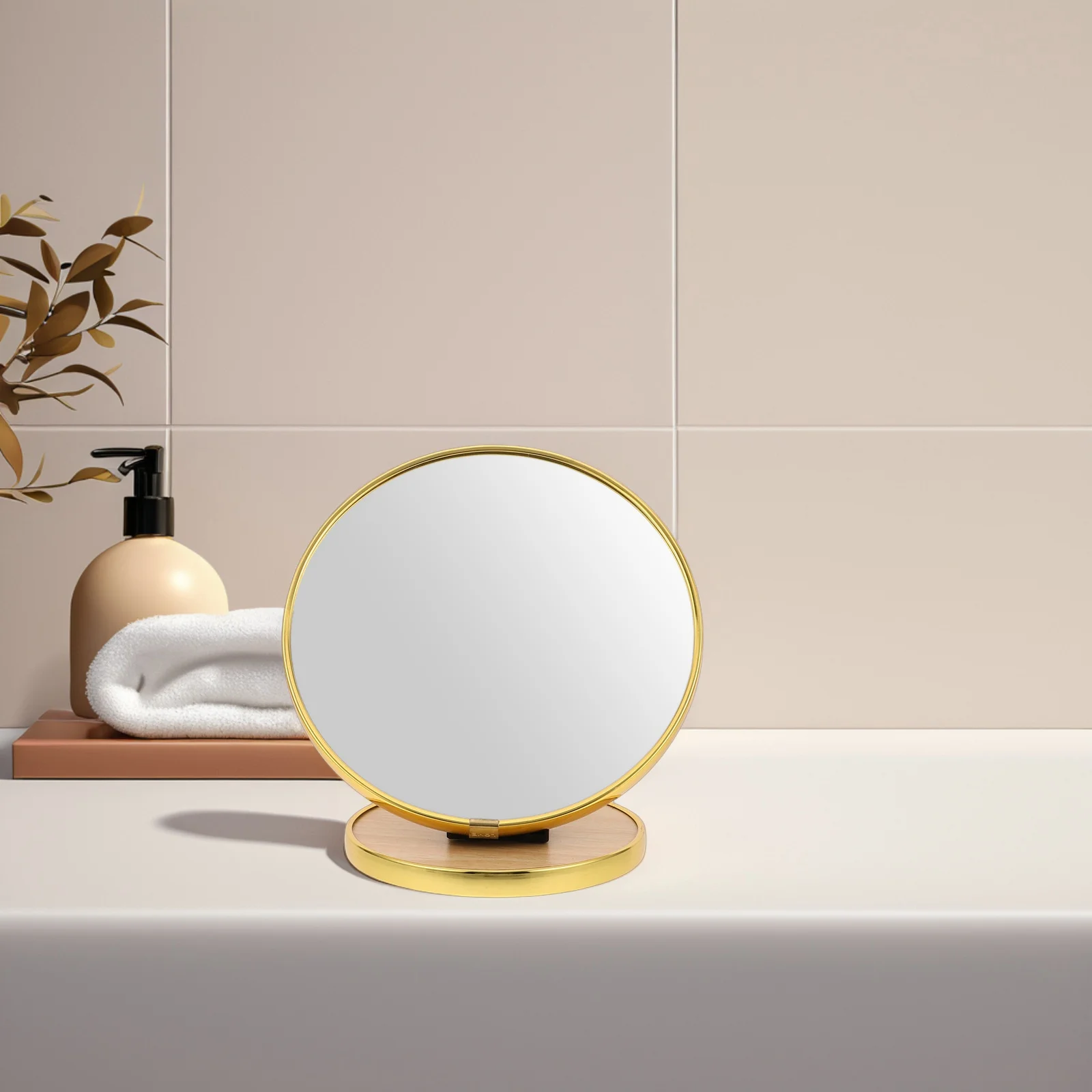 

Foldable Round Makeup Mirror Portable Metal Frame Adjustable Angle Compact Vanity Tabletop Mirror for Travel Home