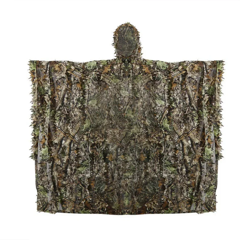 3D kamuflaż myśliwski Ghillie z czapką garnitur ubrania peleryna dżungla Poncho Camo bioniczny liść do sprzętu do akcesoria fotograficzne