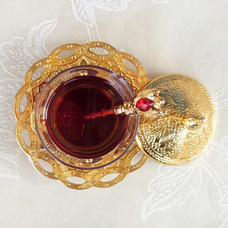 

Black Tea Cup High Temperature Resistant Volkswagen European-Style round Covered Transparent Glass Set Gold Court Frosted