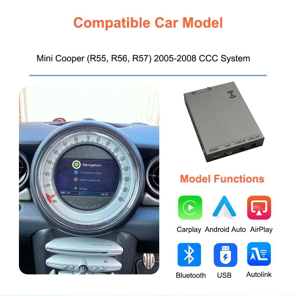 Bonroad OEM Screen Update Decoder Box For BMW Mini Cooper R55 R56 R57 Clubman Convertible CCC System Carplay Android Auto Module view 2