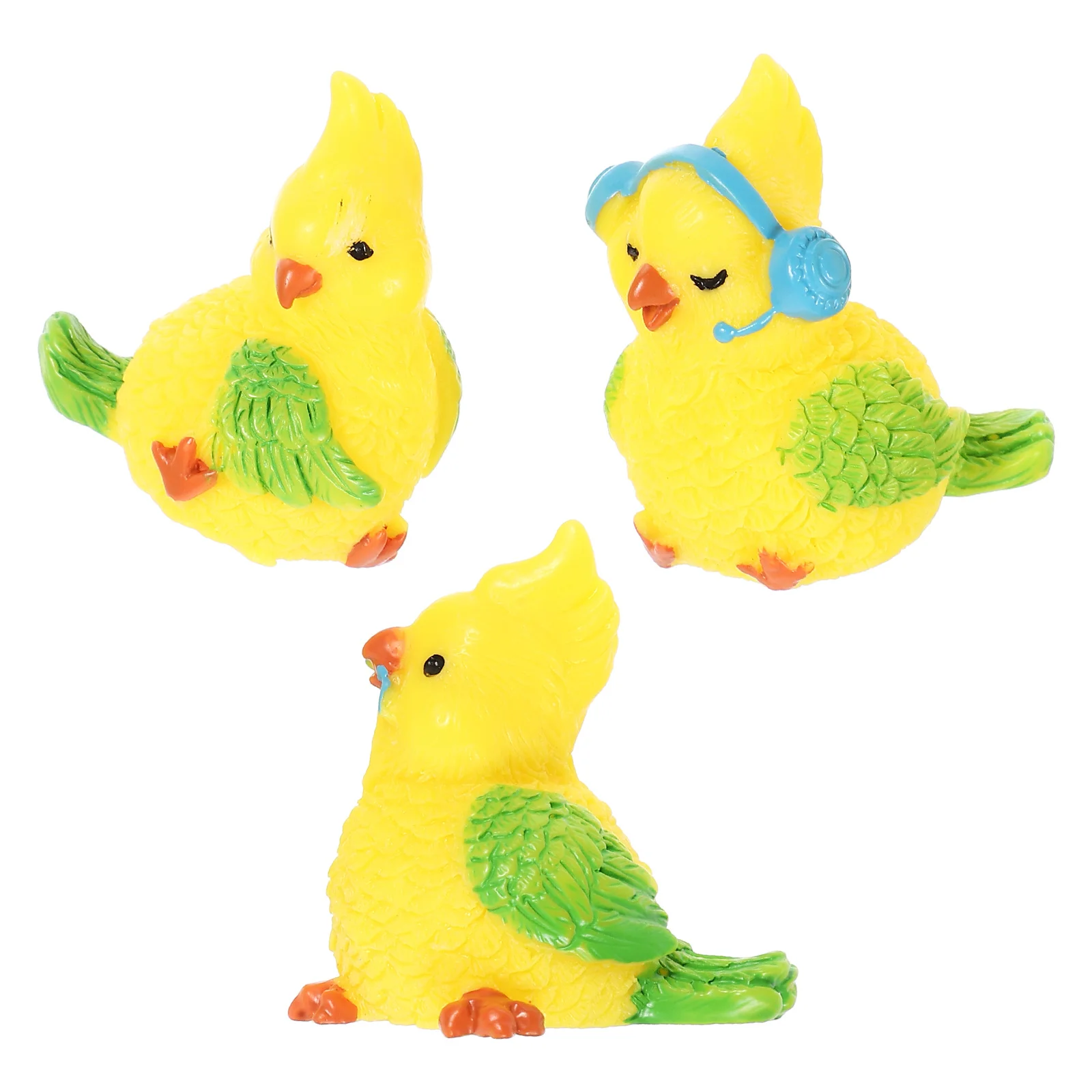 

3Pcs Parrot Micro Landscape Garden Resin Ornament Cute Cartoon Birds Desktop Decoration Small Bird Decor for Office Home