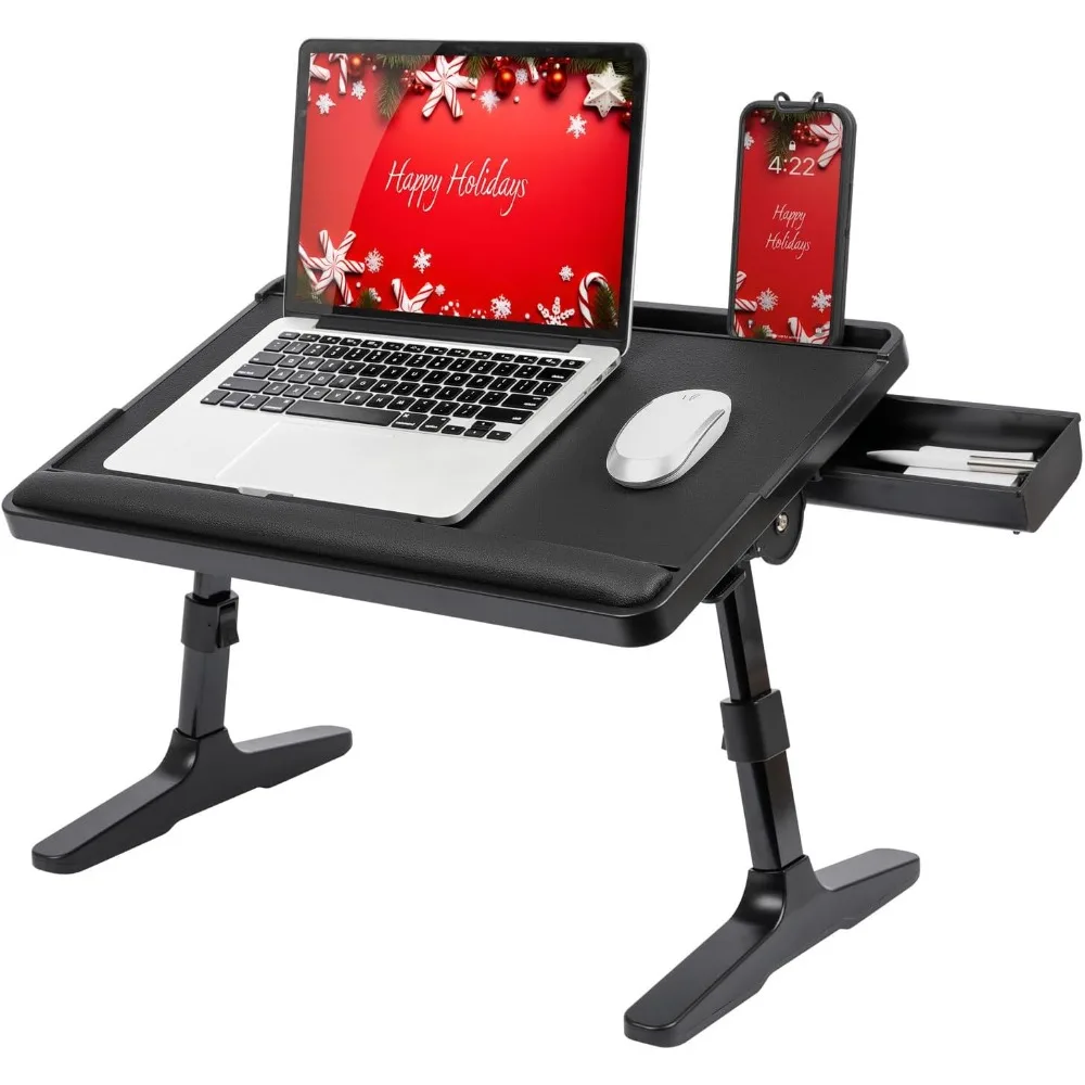 

Adjustable Leather Laptop Bed Desk with Wrist Rest, Media Slot & Storage - Fits 17 Inch Laptops