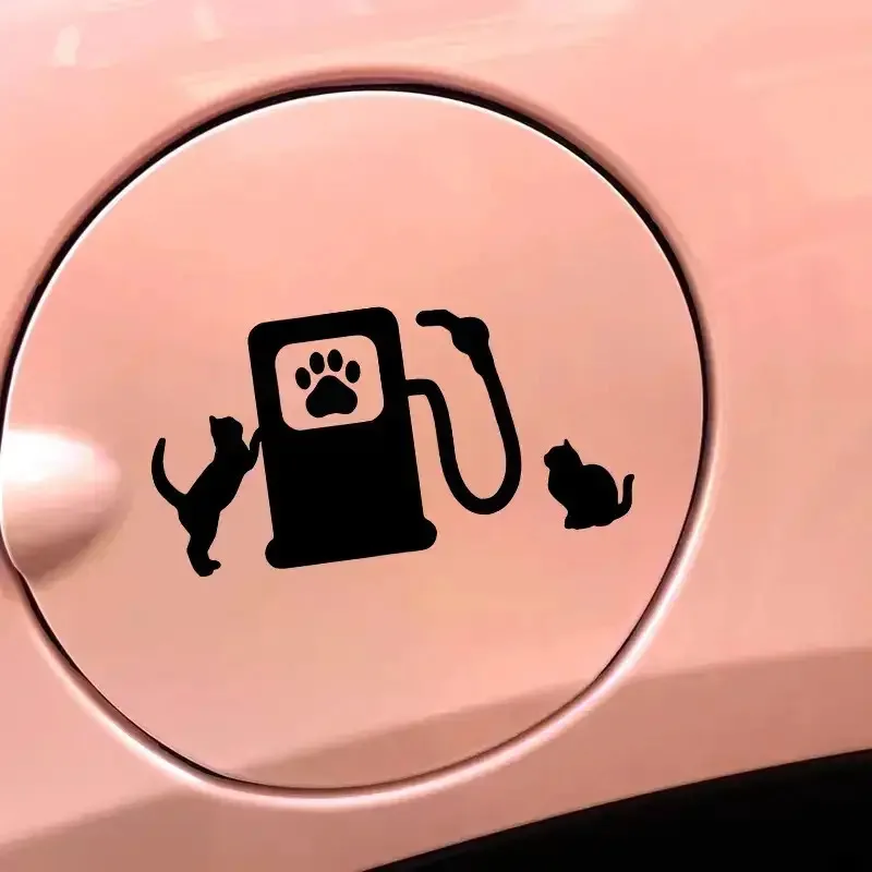Cute Black White Kitten Gas Cap Vinyl Decal, Matte Waterproof Removable Sticker for Car, Truck, SUV & Motorcycle