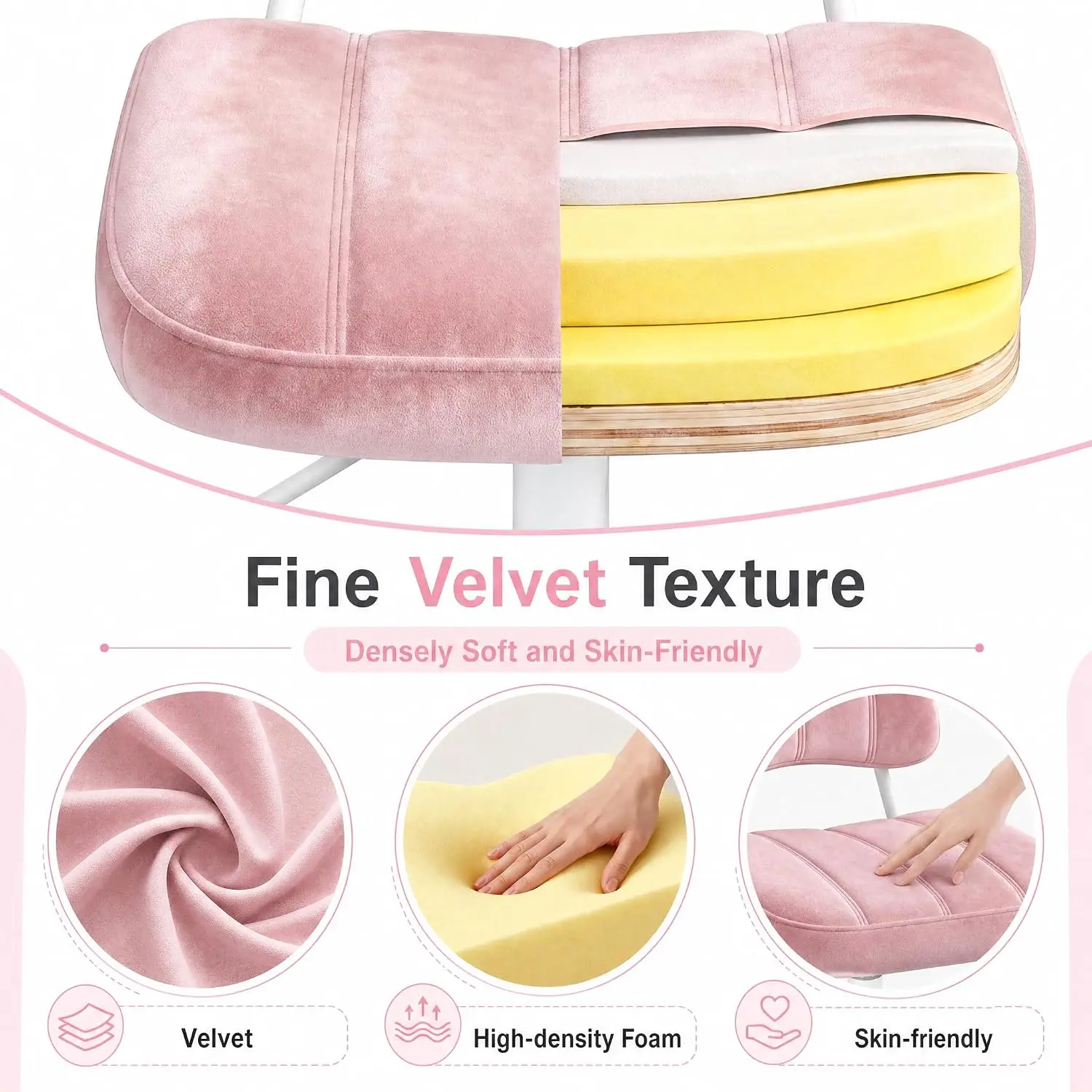 Velvet Vanity Chair with Bow Backrest & Height Adjustable,Bedroom view 6