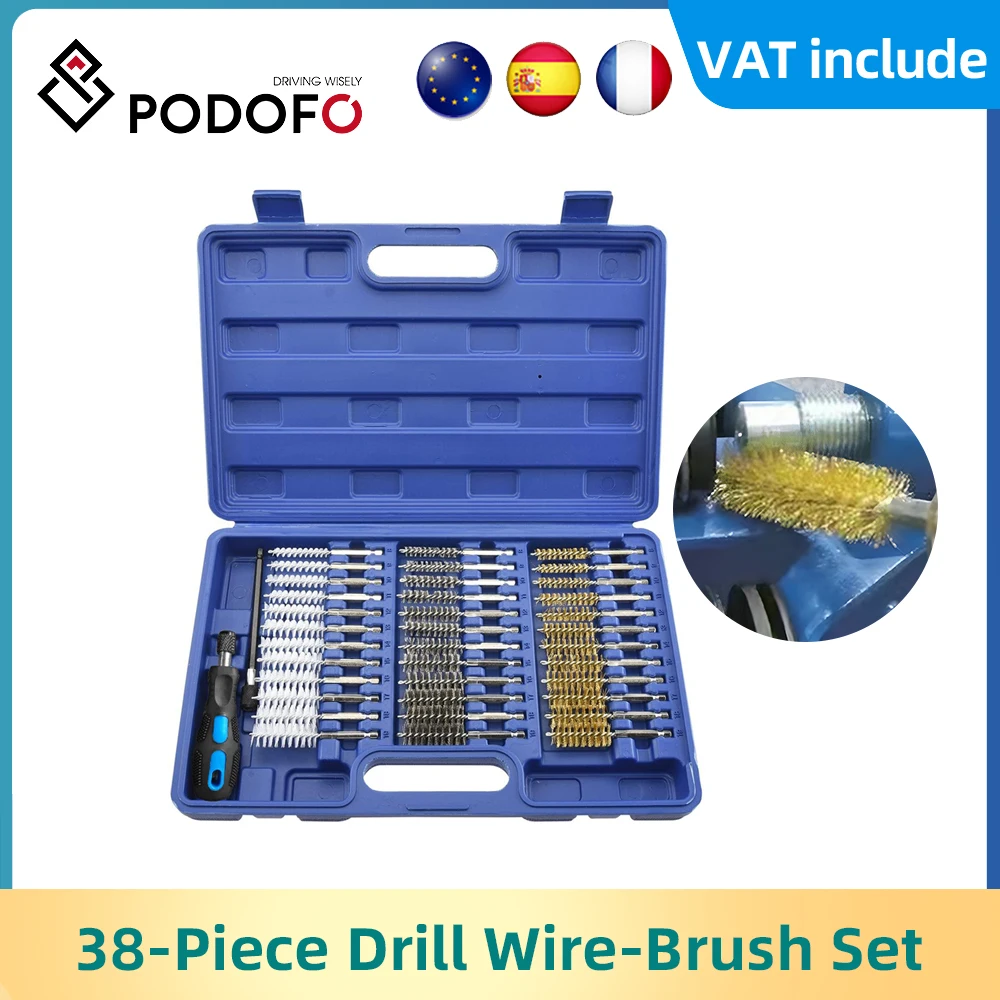 Podofo 38pcs Stainless Steel Drill Brush Twisted Wire Stainless Steel Cleaning Brush For Cleaning Electric Drill Impact Tools