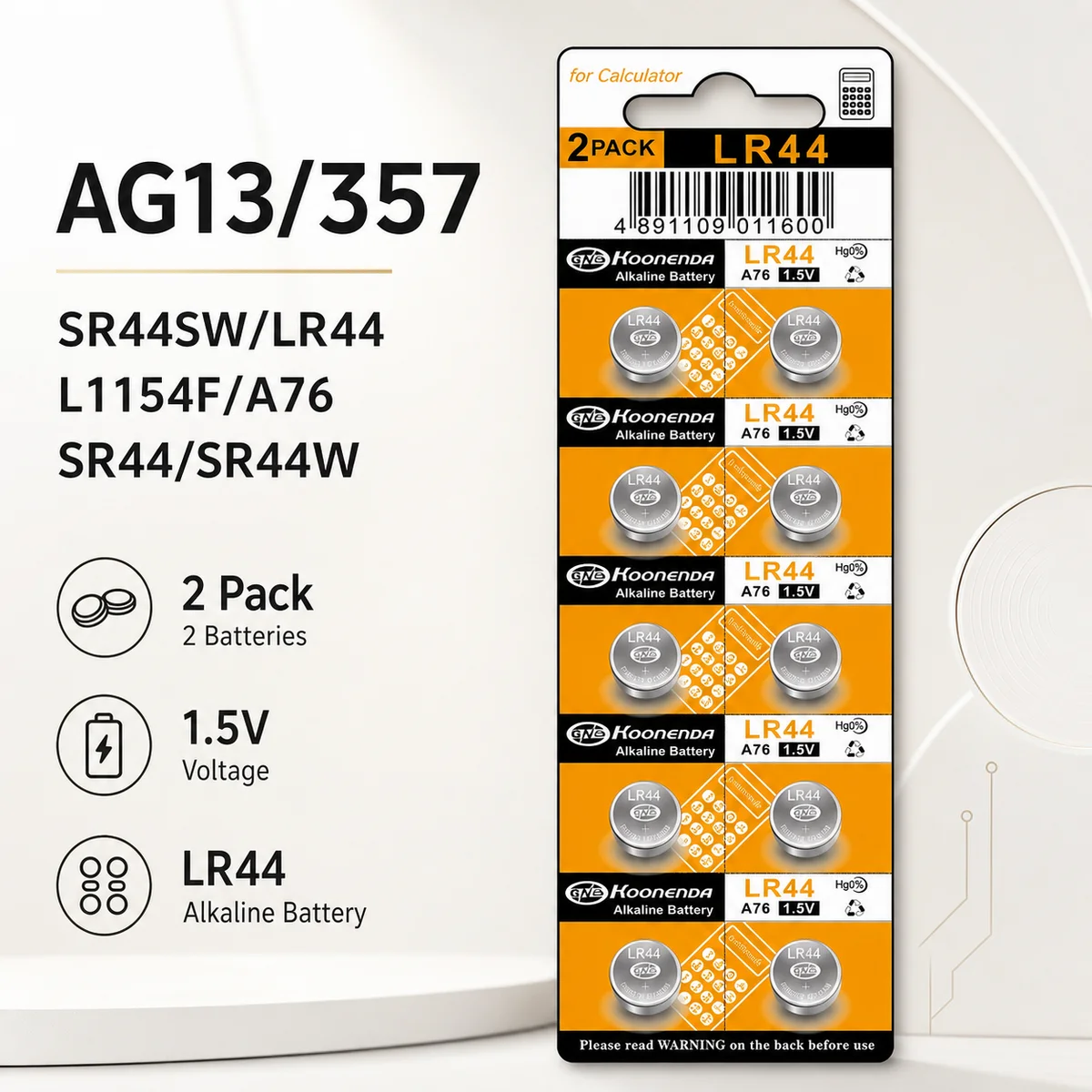 Alkaline Button Cell Battery LR44 L1154F AG13 SR44 A76 1.5V for Calculator, Watch, Toys, 5-50PCS Pack