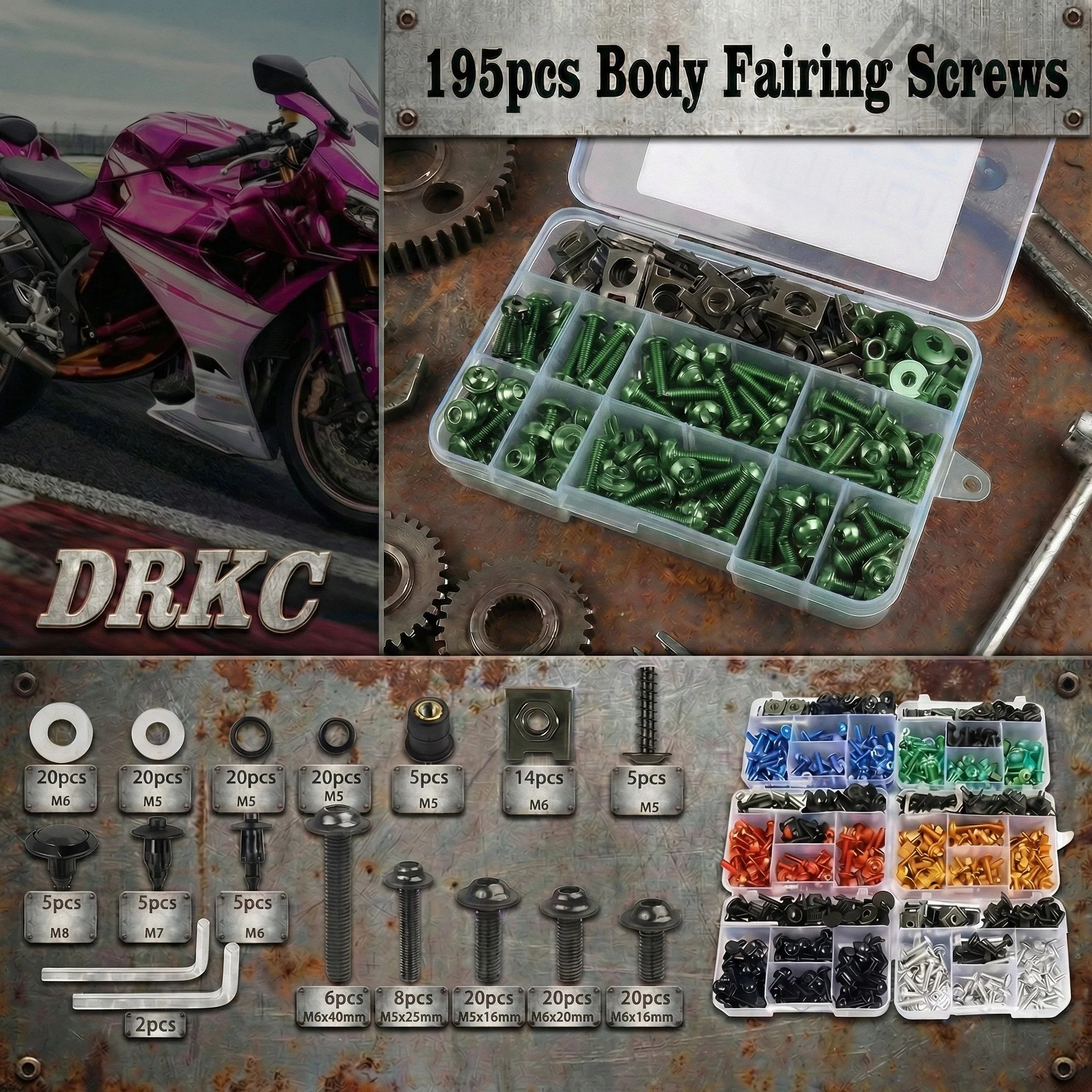 

195PCS For KAWASAKI NINJA 250 300 400 650R ABS 1000SX SX Versys 650 1000 Motorcycle Fairing M5 M6 Bolts Screws Kit Nut Clips