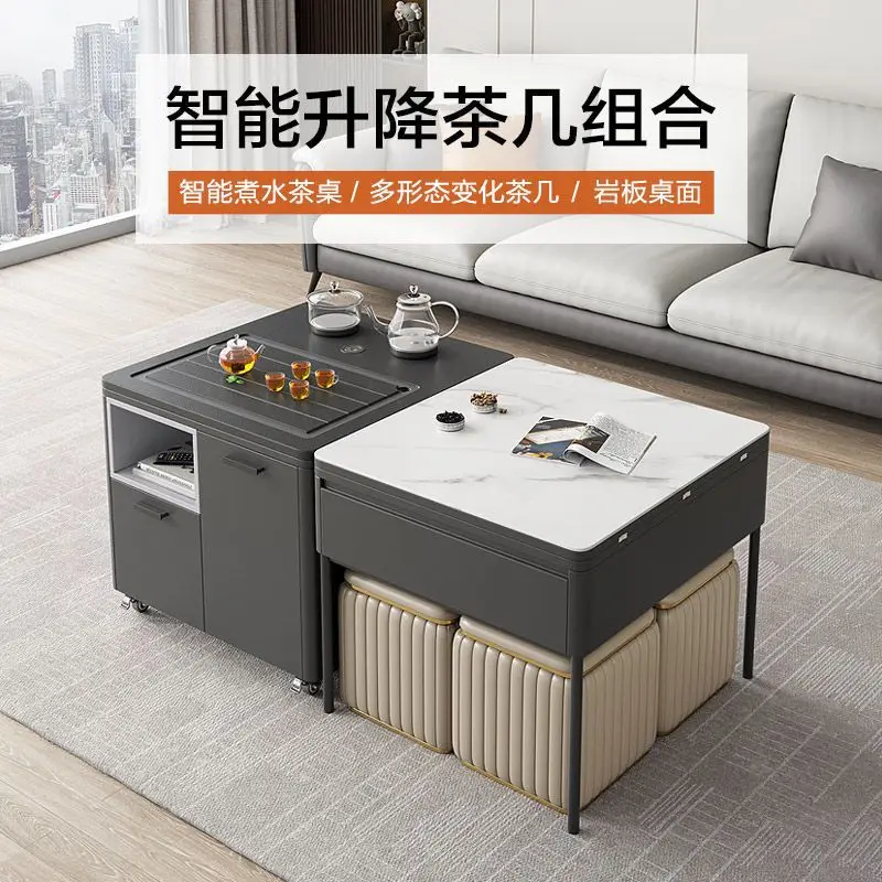 Folding and lifting tea table, tea table combination, balcony, small tea cart, mobile tea making table, kettle, integrated