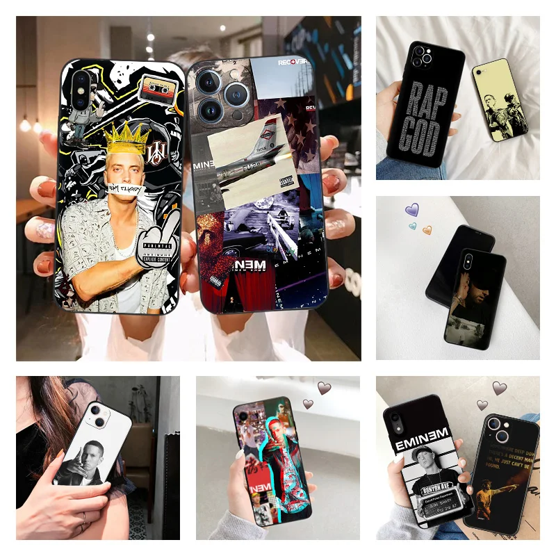 Phone Case for iPhone 16ProMax 14 13 15 Pro Max 12 11 XR SE 7 8 16 Plus Fashion Eminem RAP GOD Soft Black Silicone Cover