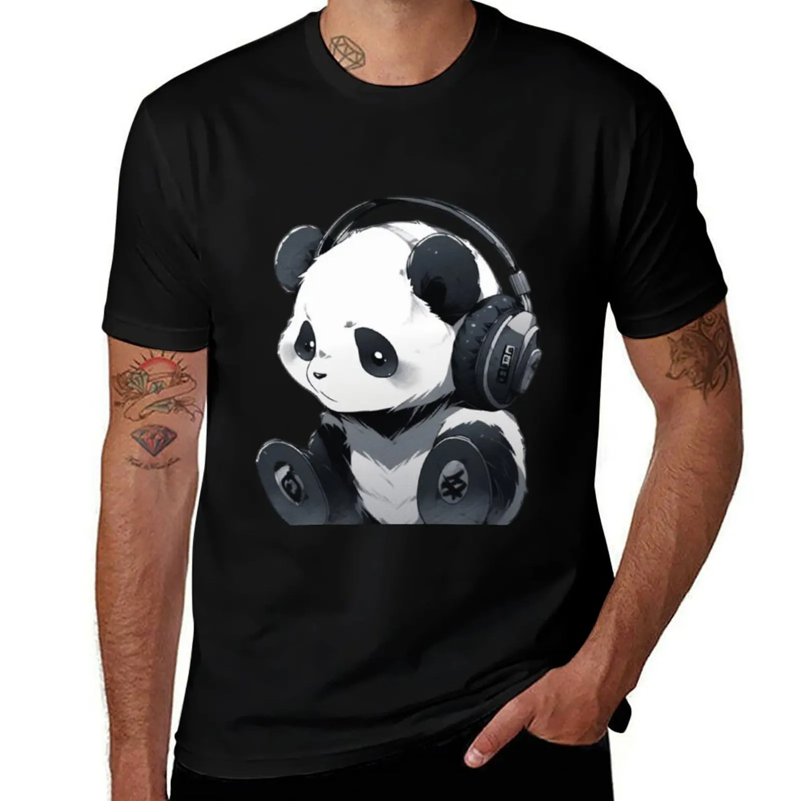 

Panda with headphones T-Shirt korean fashion graphic shirts animal prinfor boys sports fans mens workout shirts