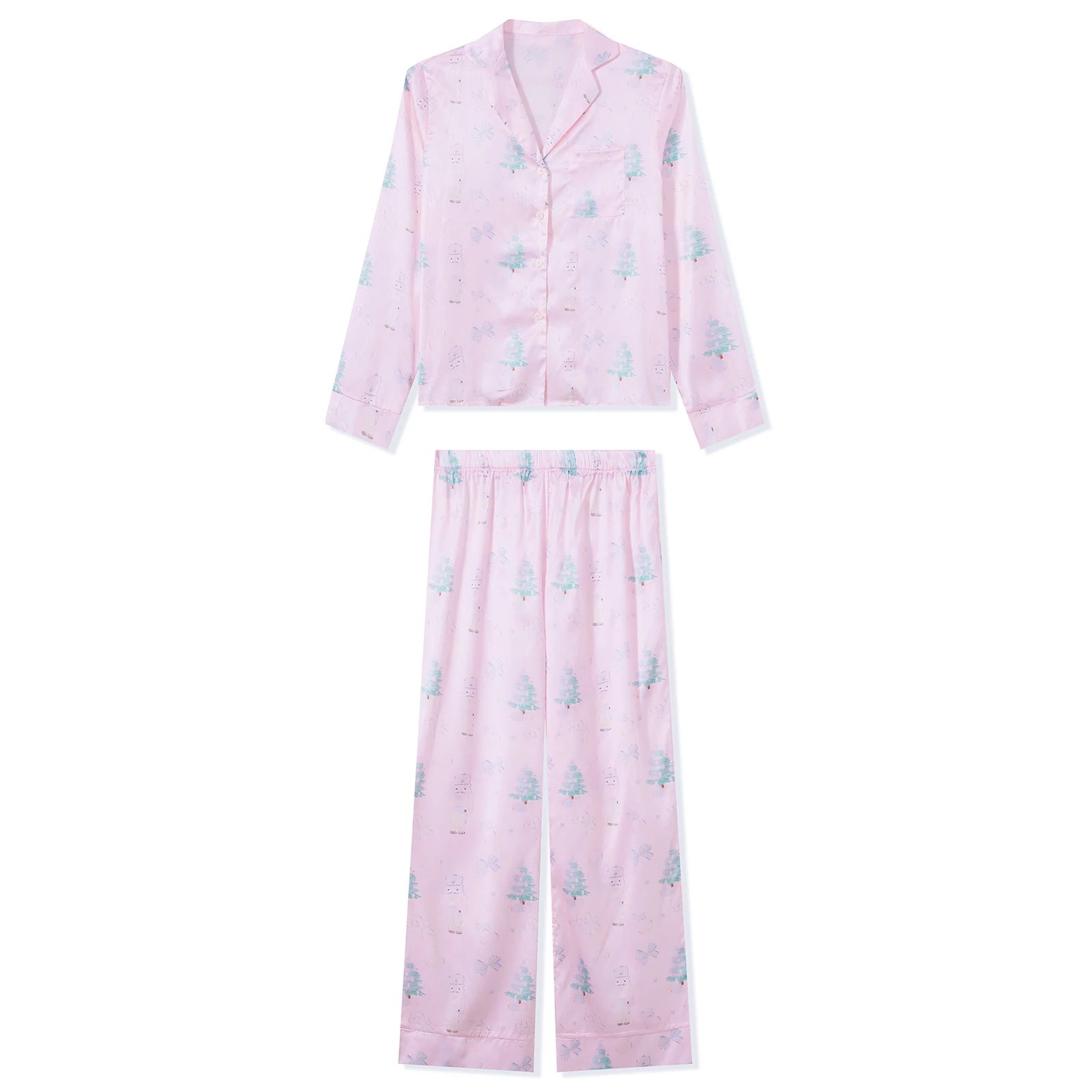 Dourbesty المرأة عيد الميلاد منامة صالة مجموعة سانتا شجرة عيد الميلاد طباعة طويلة الأكمام بلوزات وسراويل 2 قطعة ملابس المتسكعون #4