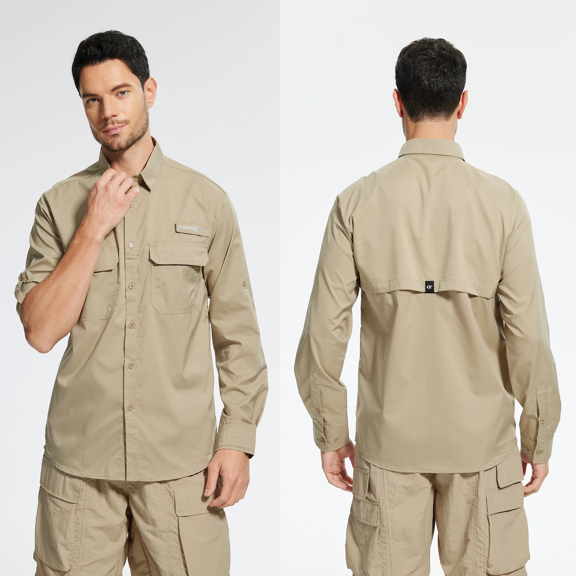 Men's UPF 50+ Long/Short Sleeve Fishing Shirts, Rash Guard Casual Button Down Shirt with Breathable Mesh Outdoor Fishing Camping