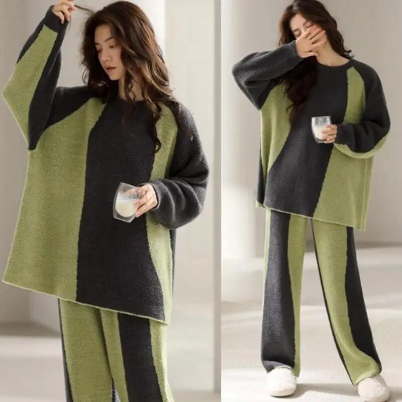 여성용 따뜻한 겨울 파자마 세트, 크리스마스 패션 홈웨어, 귀엽고 부드러운 파자마 세트