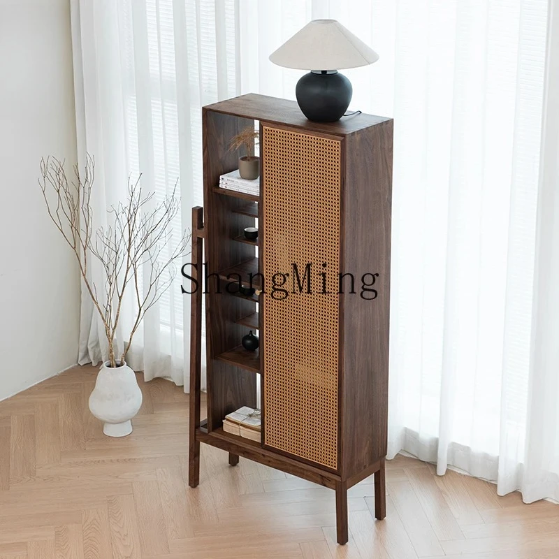FG Premium Pastoral Tea Room Living Room Balcony New Chinese Simple Bogu Black Walnut Solid Wood Tea Rack Display Locker