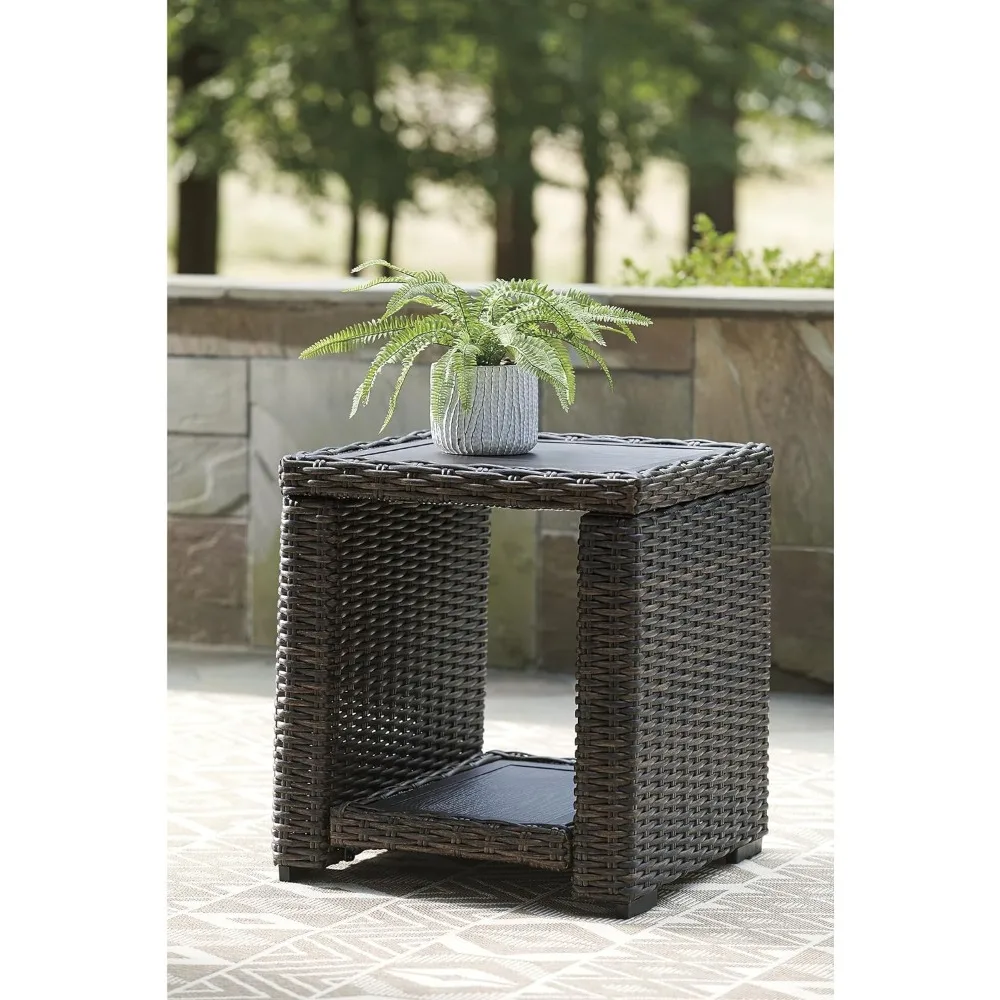 Signature Design By Ashley Grasson Lane Outdoor Rattan Square End Table with Storage, Brown Outdoor Tables Outdoor Furniture