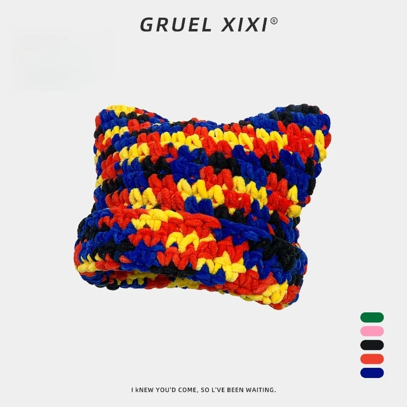 여성을위한 맞춤형 컬러 도파민 고양이 귀 니트 모자 가을과 겨울 두껍고 따뜻한 귀 보호 스컬리 비니