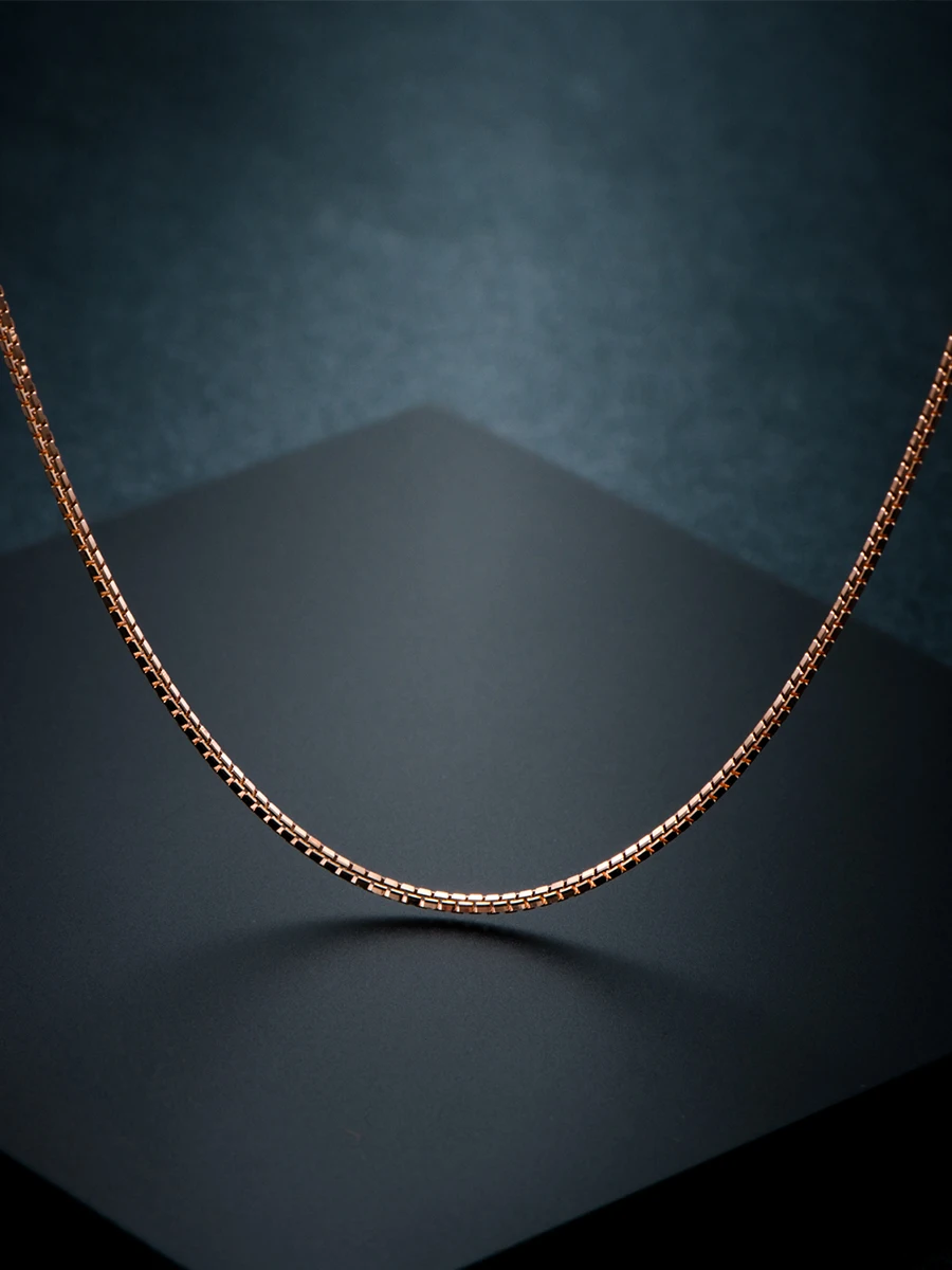 

Pure Real 18K Rose Gold Box Necklace Thin Link 1.1mm/1.3mmW Gold Italian Au750 Jewelry 16inch 18inchL