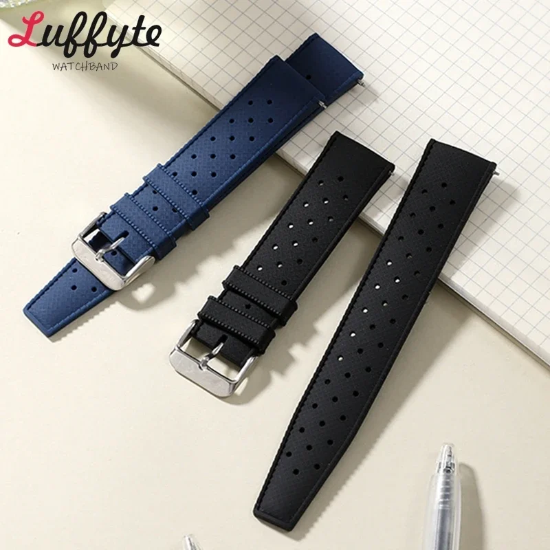 Porous Breathable Soft Rubber Quick Release Watch Straps 18mm 20mm 22mm Universal Sports Silicone Wrist Band