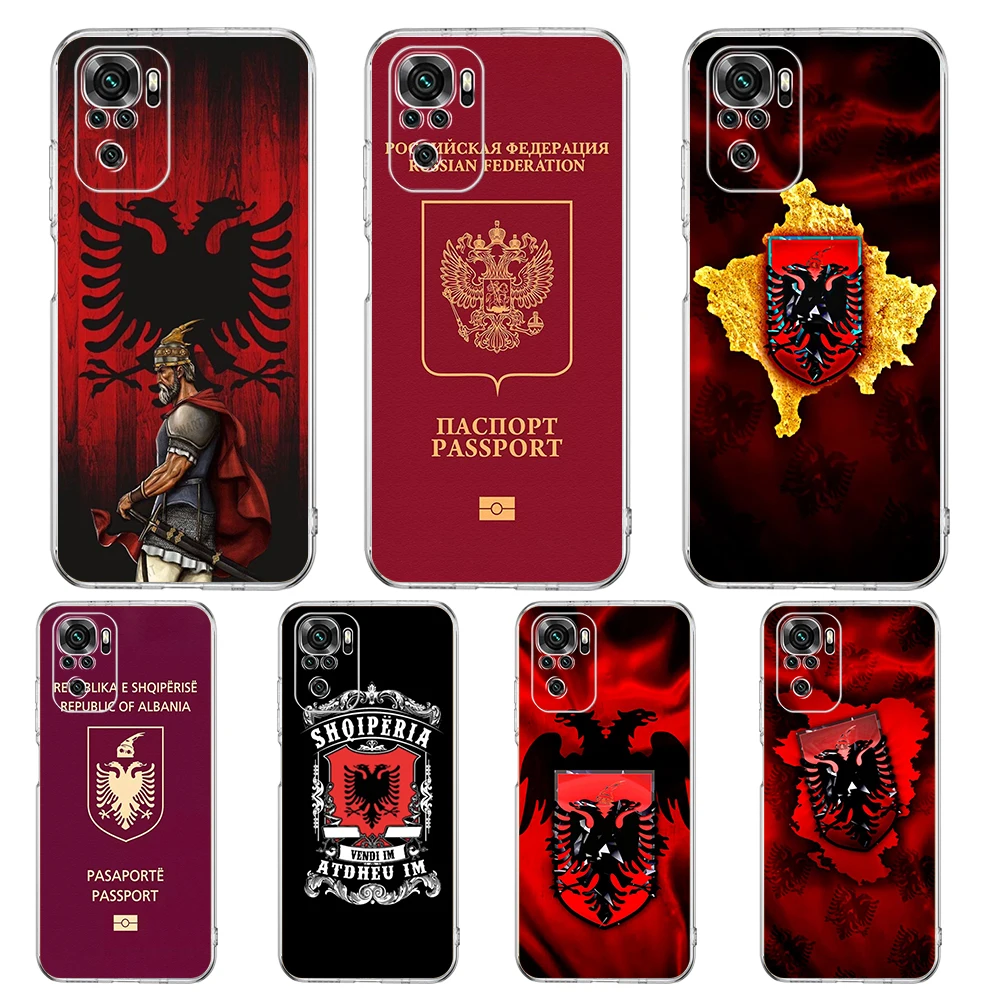 Transparent Phone Case for Redmi 13C 12C 10C Note 13 12 11 11T K40 Gaming Plus Pro 4G 5G Soft TPU Cover Shell Albania Passport