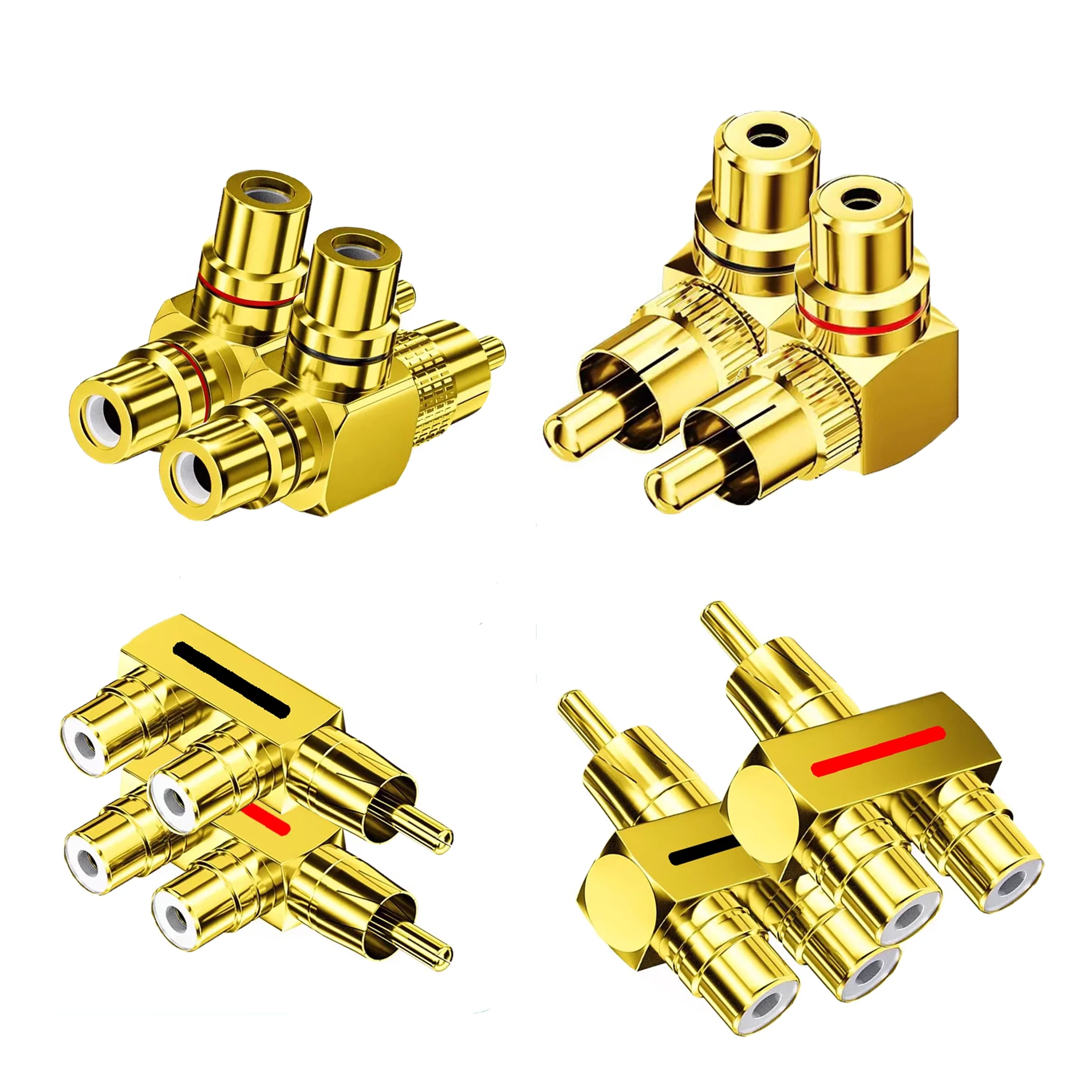 

2PCS RCA Male To Female Gold Plated Copper AV Audio & Video Connector Tee Type Splitter RCA Right Angle Adapter for TV Speaker