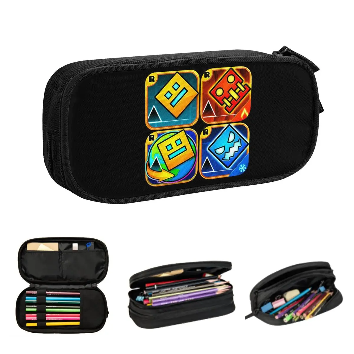 Video Game Geometry Dash Pencil Cases for Students Gifts Pen Box Pencil Bag Large Capacity Pencil Pouch