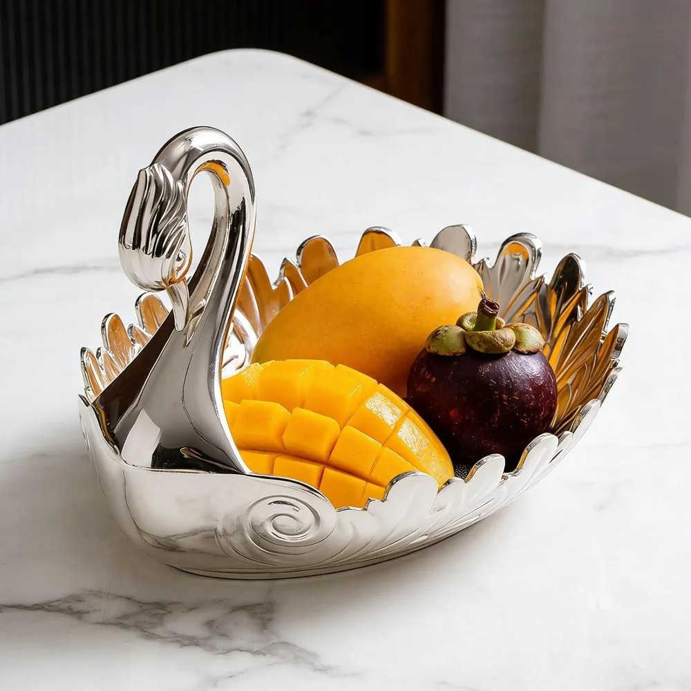 Zinc Alloy Candy Serving Tray Oval Raised Neck Cookie Storage Dish Peacock Shape Embossed Detailing Fruits Serving Bowl Wedding