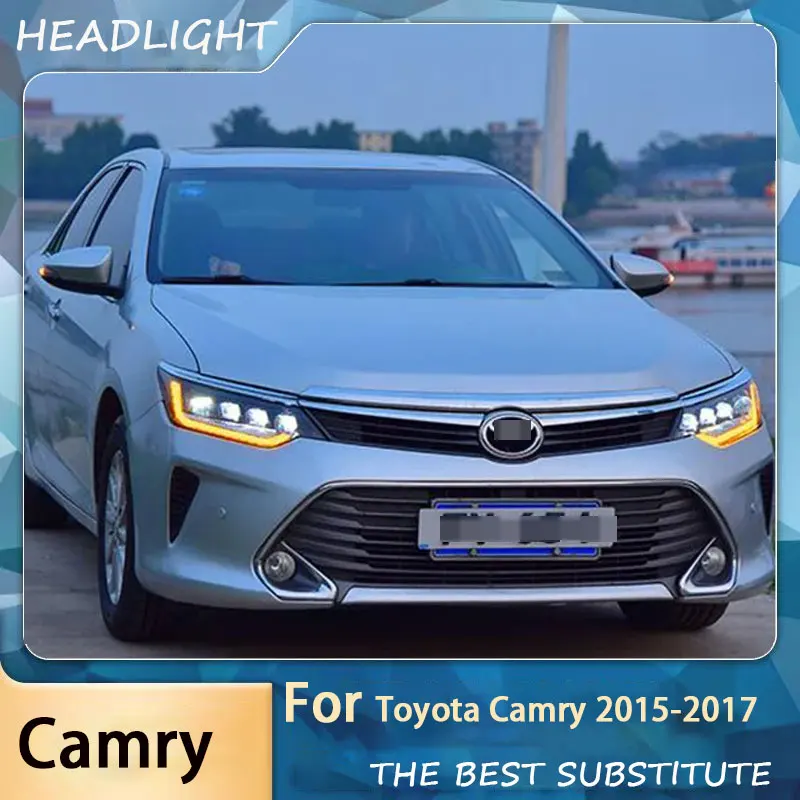 2PCS Suitable for 15-17 Toyota Camry headlight assembly modified LED daytime running light lens headlight streamer turn signal