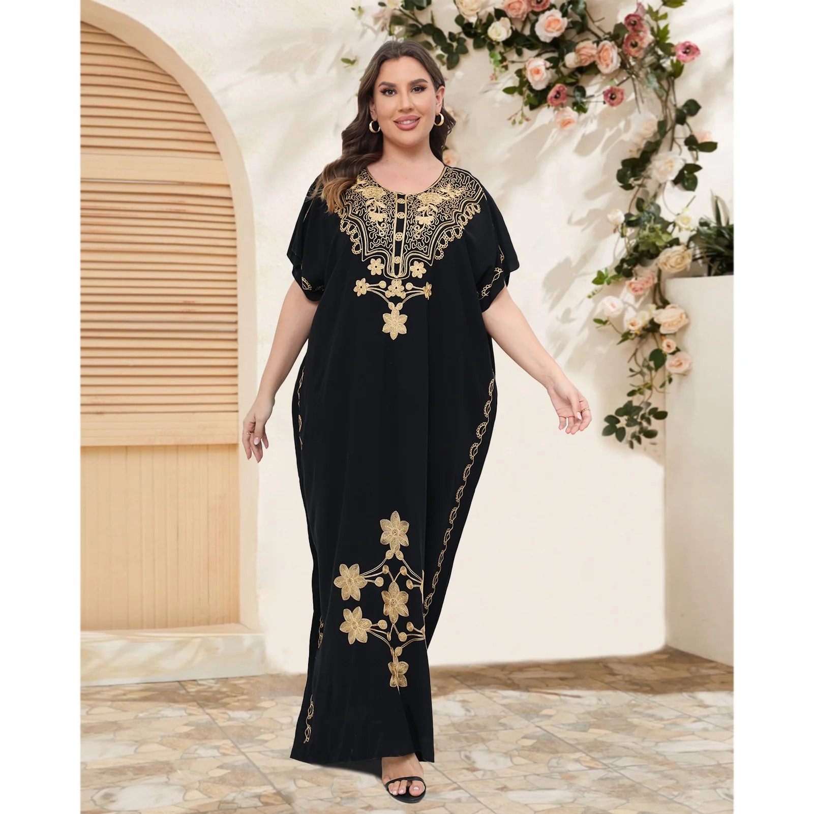 African Abaya Dashiki Cotton Moroccan Plus Size Kaftan Loose For Women\'s Beach Home Dashiki Loungewear Short Sleeve Cover up