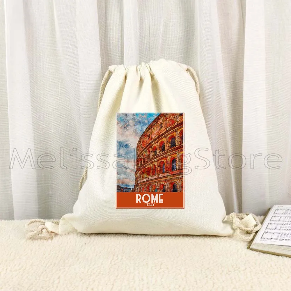 London Pisa Kyiv Rome Santorini Athens Berlin Boston Dubai Dublin Florence Painting Cute Drawstring Bag Soccer Backpack Sackpack