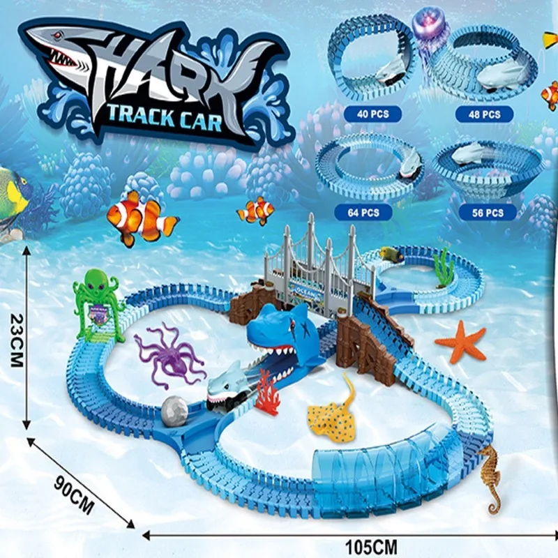 Children'S Steam Set Assembly Fun Shark Rail Car Coaster Toy Parent Child Interaction Puzzle Diy Underwater World Kids Toy Gifts