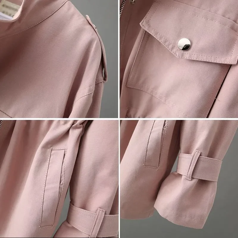 Veste à col montant pour femme, coupe-vent coréen sauvage adt, manteau à doublure rose, mode étudiante, automne, nouveau, B1