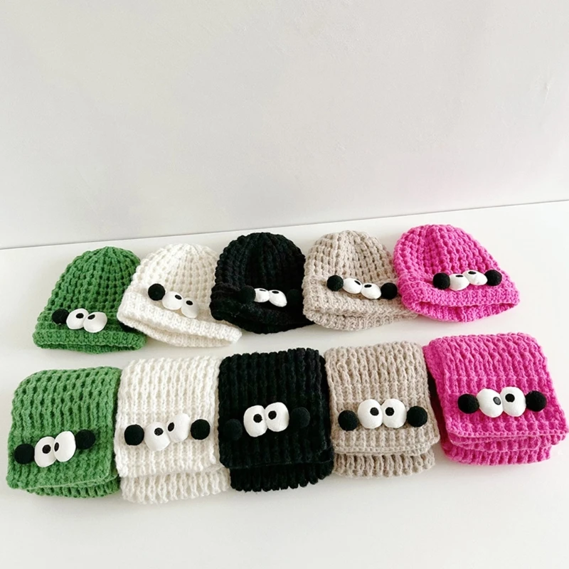 Adult Winter Cartoon Big Eyes Beanie Hat Scarf Knit Beanie Warm for Women