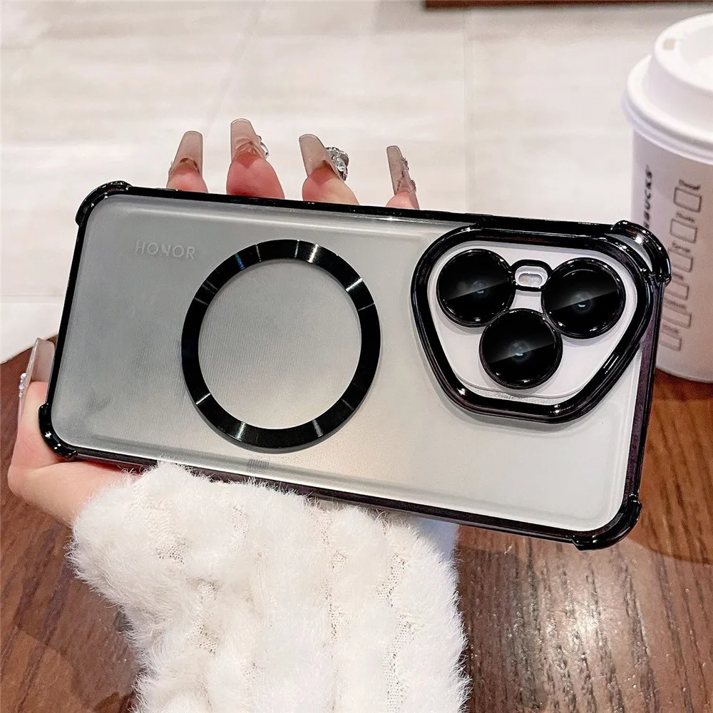 حافظة هاتف مغناطيسية فاخرة مضادة للصدمات لهاتف Honor 400 500 Pro Smart 200 Lite 300 100 90 80 70 60 50 غطاء سيليكون شفاف