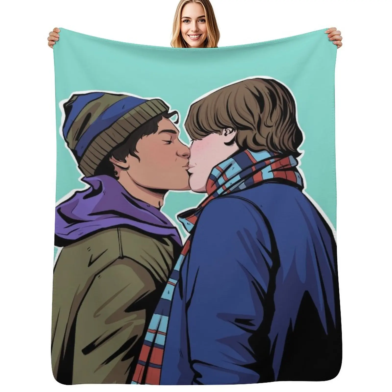 Wilhelm and Simon kissing Young Royals fanart Throw Blanket for babies Blankets For Sofas Flannel Fabric manga Blankets