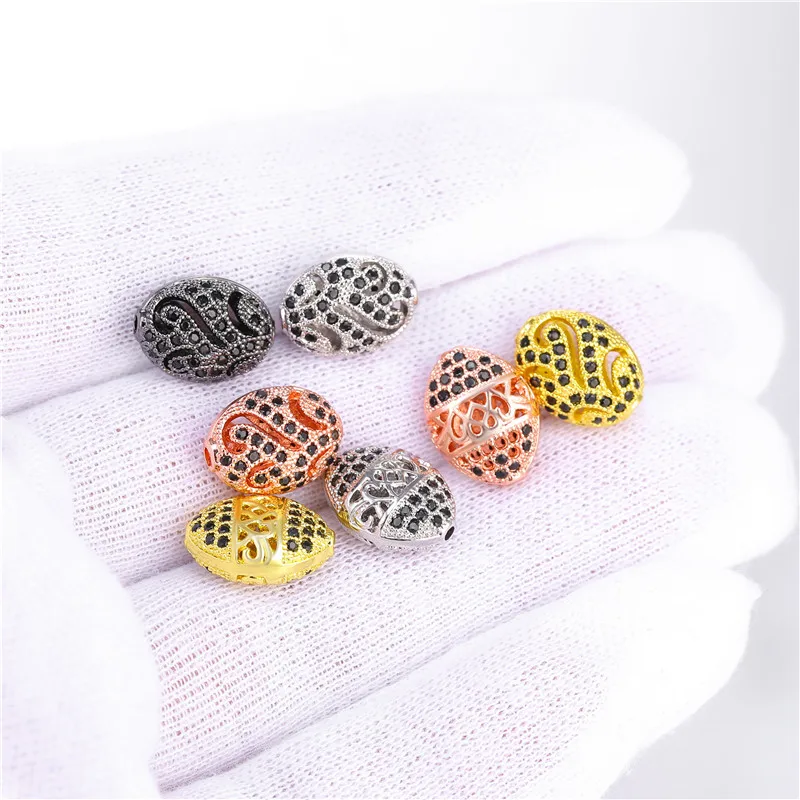 Juya 4Pcs/Lot Hollow Oval Shape Copper Beads Handmade Floating Flower Charm Beads Supplies For DIY Beading Jewelry Making