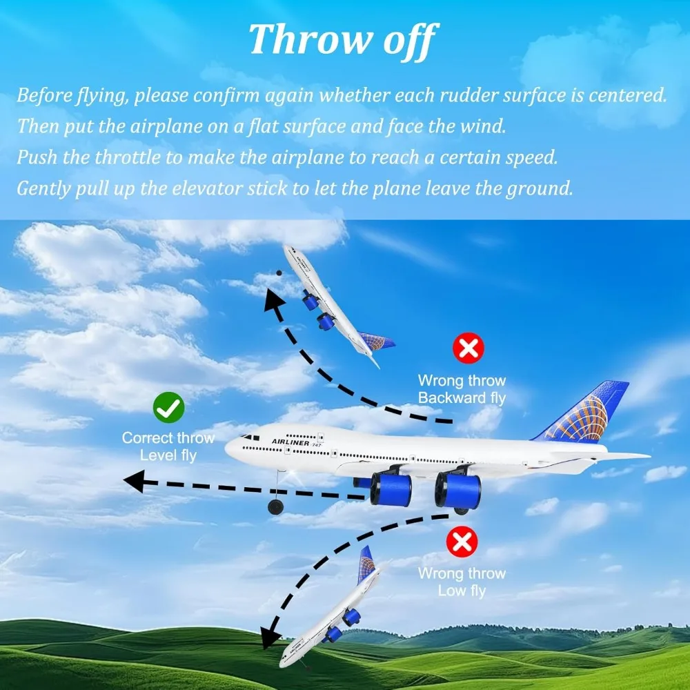 Juguete de avión de línea de espuma RC A-747 de 3 canales de 2,4 Ghz con luces LED y cuatro motores