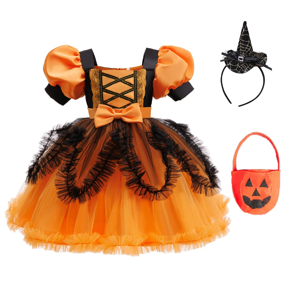 Halloween Children's Costume Pumpkin Clothes Girls Witch Cosplay Party Show Costume Girls Special Festival Show Dress