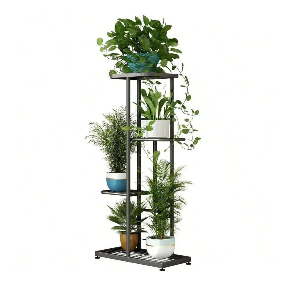 

Подставка для растений LINZINAR, металлическая, 4-ярусная, для 5 цветочных горшков, для дома и улицы, многоярусная полка-стеллаж для цветов, для сада и угла помещения