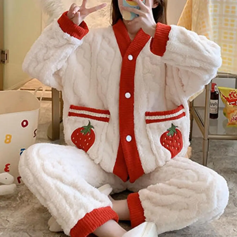 Women Pajamas Set Winter Sleepwear Solid Warm Coats Pants 2Pcs Suits 2024 Casual Loose Home Wear Night Wear Sets