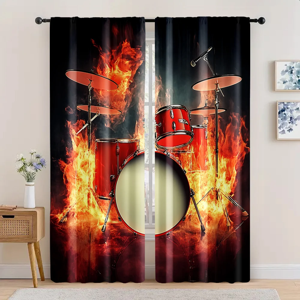 2pc,  Drapes Musical instrument band concert Fabric,Without Electricity Wall Decor Perfect for bedroom and living room