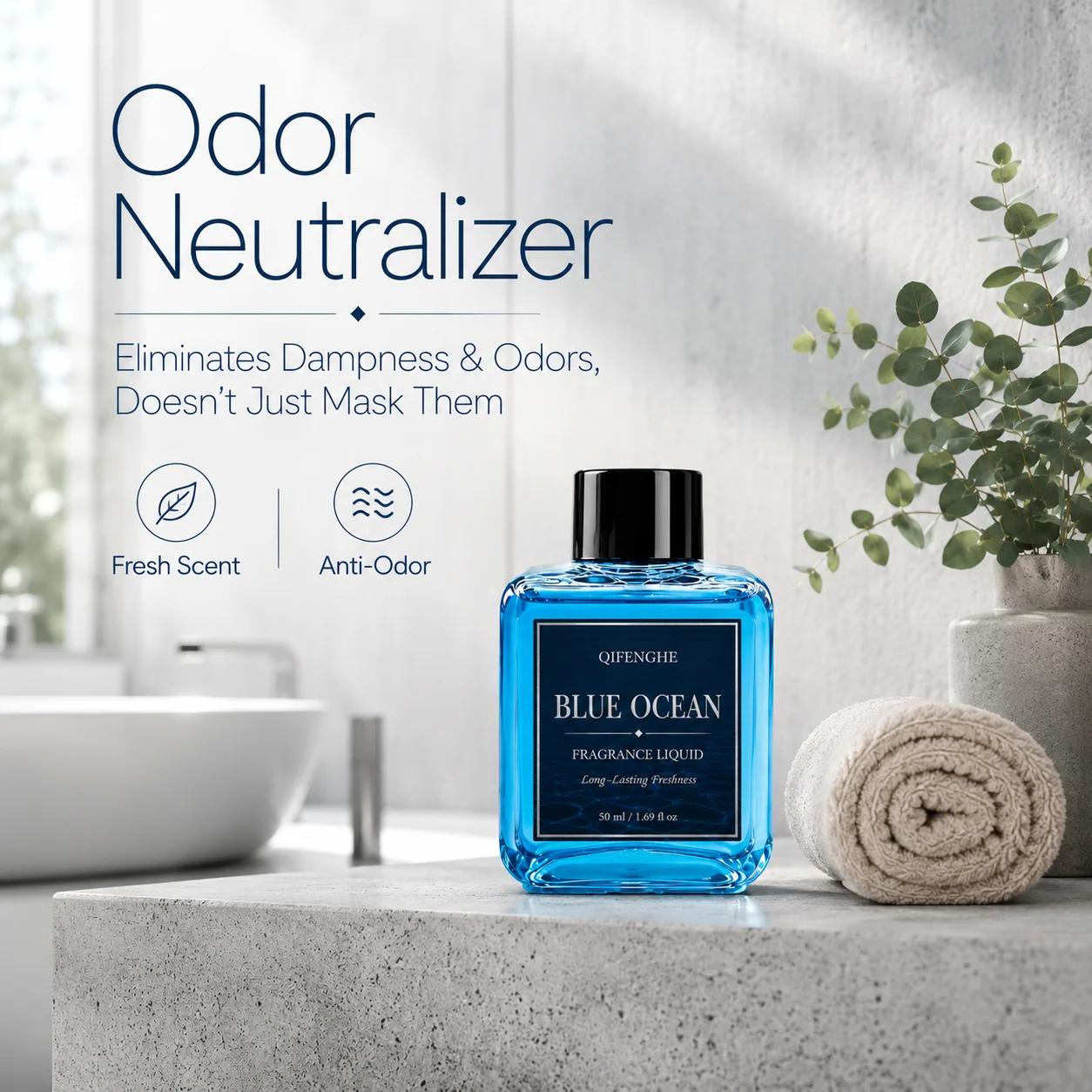 Blue Ocean Fragrance Liquid 50ml Long Lasting Car Air Freshener Home Aroma Diffuser Oil Odor Remover for Bathroom Office Closet - view 5