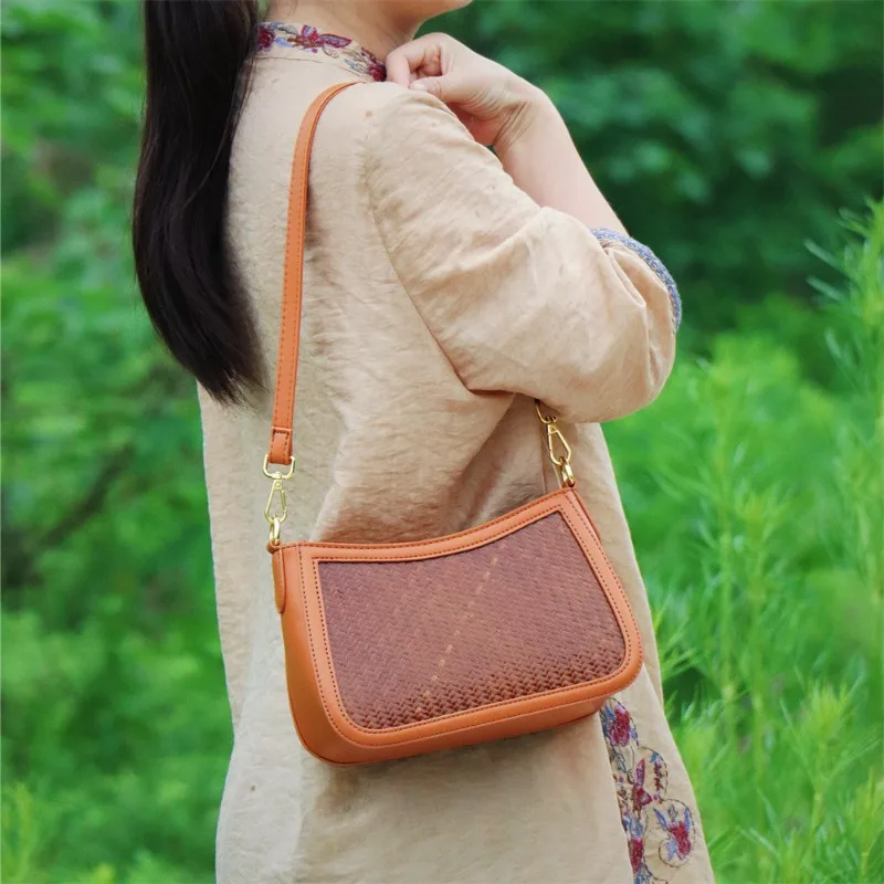 

Bamboo women's bags, bamboo leather bags, versatile bags
